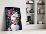 Flower and Woman Glass Wall Art.