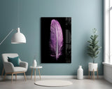 Purple Feather Glass Wall Art.
