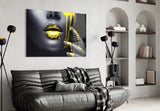 Yellow and Woman Glass Wall Art.