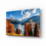 Autumn Alpine Lake Valley Glass Wall Art - 72x46 cm
