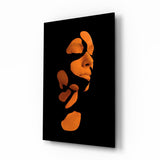 Volto Frammentato Arancione su Nero quadro in vetro - 72x46 cm