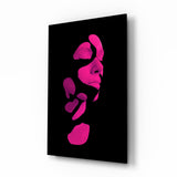 Knallpinkes Fragmentiertes Gesicht auf Schwarz Glasbild - 72x46 cm