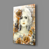 Yellow Rose and Woman Glass Wall Art.