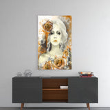 Yellow Rose and Woman Glass Wall Art.