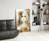Yellow Rose and Woman Glass Wall Art.