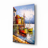 Glasbild Boote am Ufer - 72x46 cm