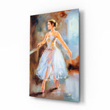 Ballerina in Weißem Kleid bei der Probe Glasbild - 72x46 cm