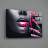 Pink Painted Woman Glass Wall Art.