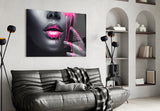 Pink Painted Woman Glass Wall Art.