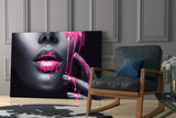 Pink Painted Woman Glass Wall Art.