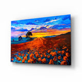 Strahlender Sonnenschein Mohnwiese Glasbild - 72x46 cm