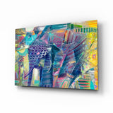 Éléphant Coloré Cubiste Abstrait tableau en verre - 72x46 cm