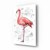 Pink Flamingo Sketch White Glass Wall Art - 72x46 cm