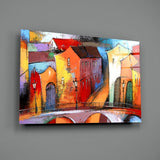 Colorful Houses Glass Wall Art.