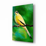 Yellow Vine Bird Glass Wall Art - 72x46 cm