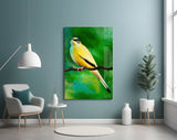 Yellow Vine Bird Glass Wall Art.