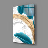 Turquoise Leaves Glass Wall Art.