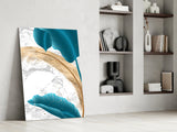 Turquoise Leaves Glass Wall Art.