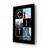 City Typography Landmark Collage Poster Glass Wall Art - 72x46 cm