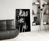 Black and White Flowers Glass Wall Art.