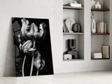 Black and White Flowers Glass Wall Art.