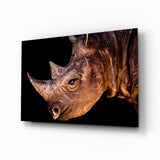 Rhinocéros en Gros Plan Lumière Chaude tableau en verre - 72x46 cm
