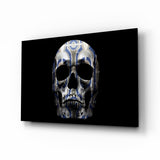 Blue Tribal Pattern Skull Glass Wall Art - 72x46 cm