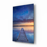 Heure Bleue Jetée du Lac au Coucher du Soleil tableau en verre - 72x46 cm