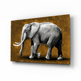 Éléphant en Niveaux de Gris sur Fond Doré tableau en verre - 72x46 cm
