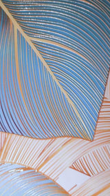 Azurblaue vergoldete Monstera — 3D-haptisch geprägtes Hochglanz-Luxus-Wandbild - Aluminum Composite / 90x60 cm