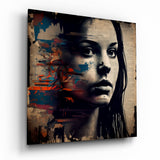 Vintage-Sepia-Zeitungsfrau Glasbild - 40x40 cm