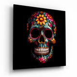 Tableau en verre Crâne fleuri || Collection Designer - 40x40 cm