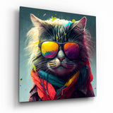 Arte della parete di vetro Fantastico gatto || Collezione designer - 40x40 cm