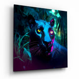 Pantera neon dagli occhi gialli quadro in vetro - 40x40 cm