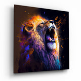 Roaring Lion Glass Wall Art  || Designers Collection - 40x40 cm
