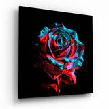 Neon Red Turquoise Rose Glass Wall Art - 40x40 cm