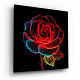 Rose au contour néon lumineux tableau en verre - 40x40 cm