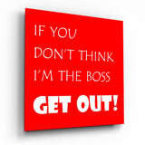 Red Background White Boss Quote Glass Wall Art - 40x40 cm