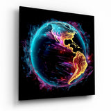 Globo delle Americhe al neon quadro in vetro - 40x40 cm