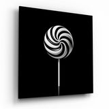 Black and White Swirl Lollipop Glass Wall Art - 40x40 cm