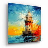 Torre de la Doncella en atardecer amarillo con empaste cuadro de cristal - 40x40 cm