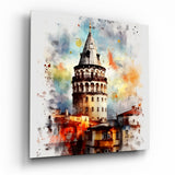 Galataturm in Spritzer-Aquarell Glasbild - 40x40 cm