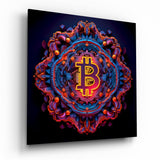 Emblema Bitcoin mandala neón cuadro de cristal - 40x40 cm