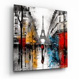 Bulevar lluvioso rojo y amarillo cuadro de cristal - 40x40 cm