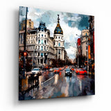 Blaue Kuppel an regnerischem Boulevard in Spanien Glasbild - 40x40 cm