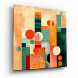 Peach Teal Geometric Shapes Glass Wall Art - 40x40 cm