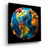 Painted Globe Color Bursts on Black Glass Wall Art - 40x40 cm