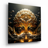 Árbol de la vida dorado del templo con dosel de nubes cuadro de cristal - 40x40 cm