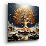 Árbol de la vida de hojas naranjas en cielo azul marino cuadro de cristal - 40x40 cm