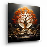 Albero della vita arancione autunnale con luna piena quadro in vetro - 40x40 cm
